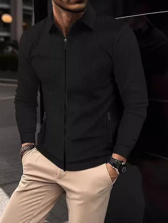 JACKET CARDIGAN ZIPPER JACKET CASUAL LONG SLEEVED LAPEL WAFFLE JACKET