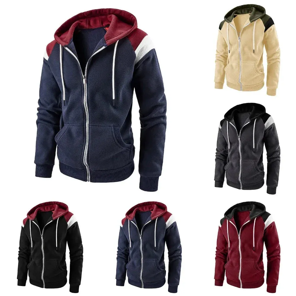 Mens Zipped Up Hoodie with Shoulder Details