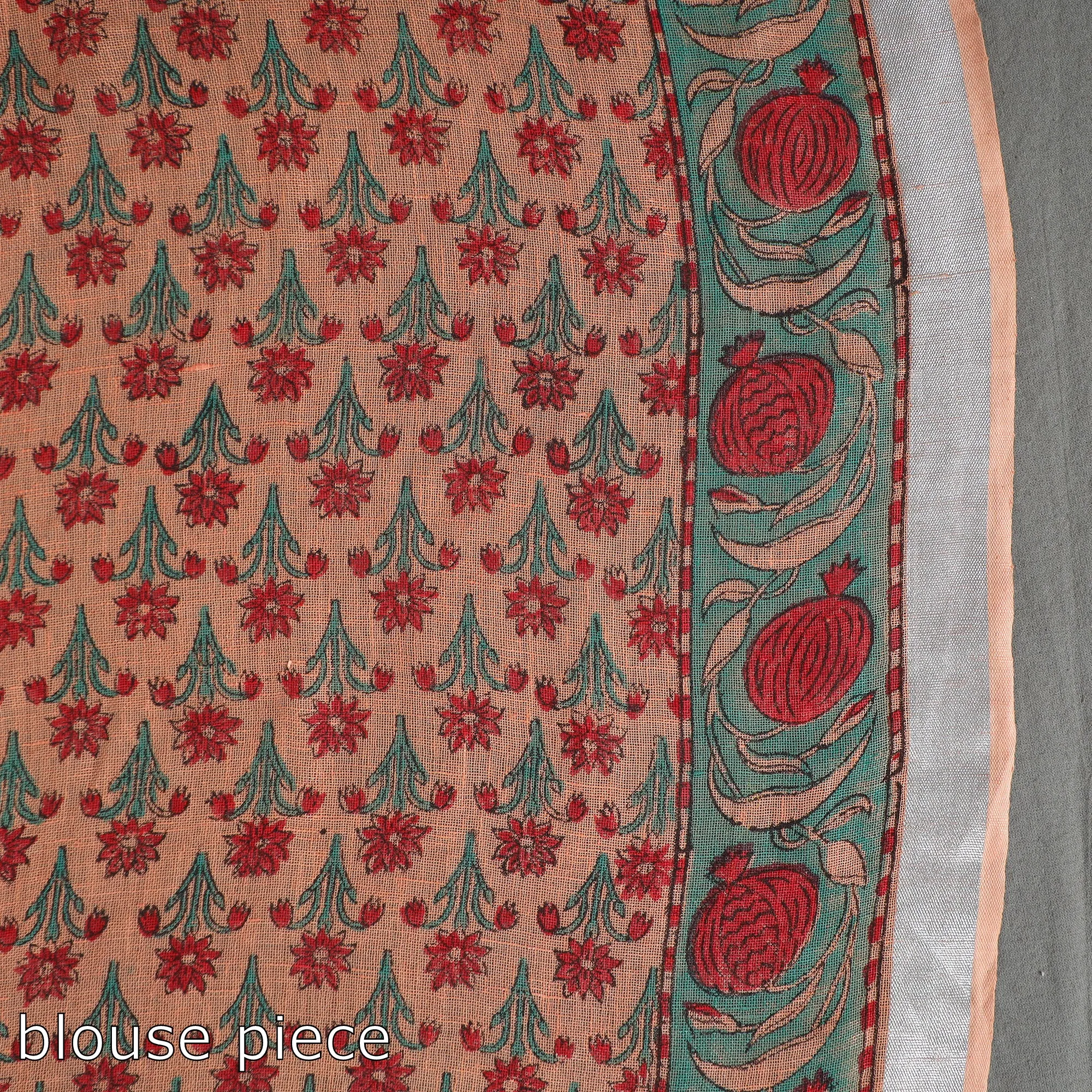 Peach - Sanganeri Block Printed Linen Handloom Saree