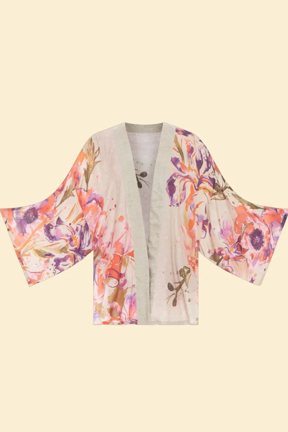 Powder Orchid & Iris Kimono Jacket - Coconut