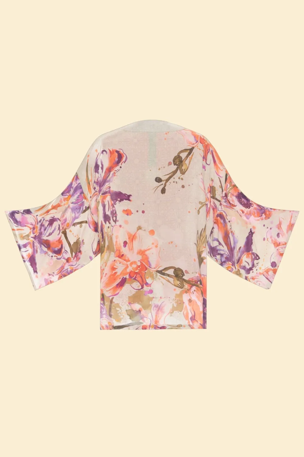 Powder Orchid & Iris Kimono Jacket - Coconut
