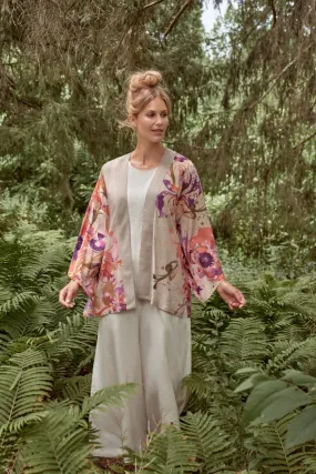 Powder Orchid & Iris Kimono Jacket - Coconut