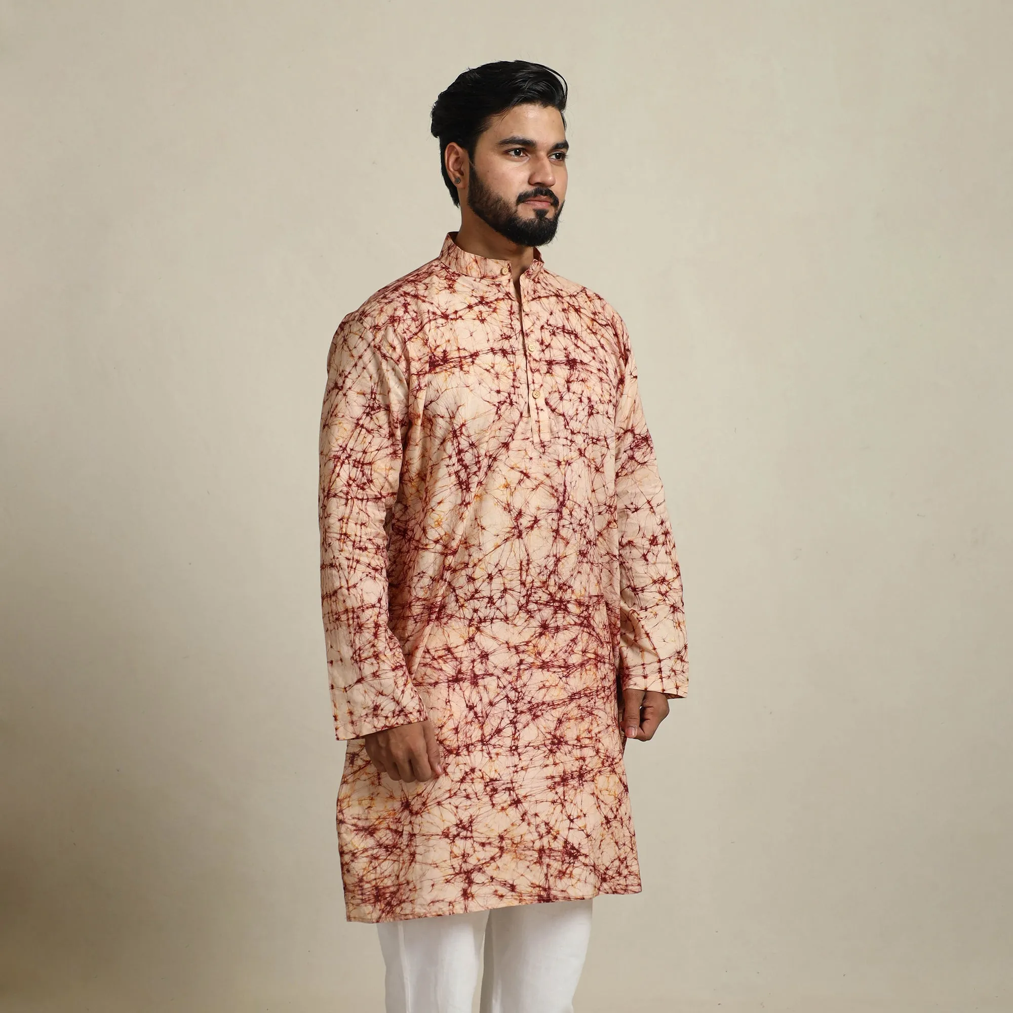 Pure Cotton Men Long Batik Print Kurta 06