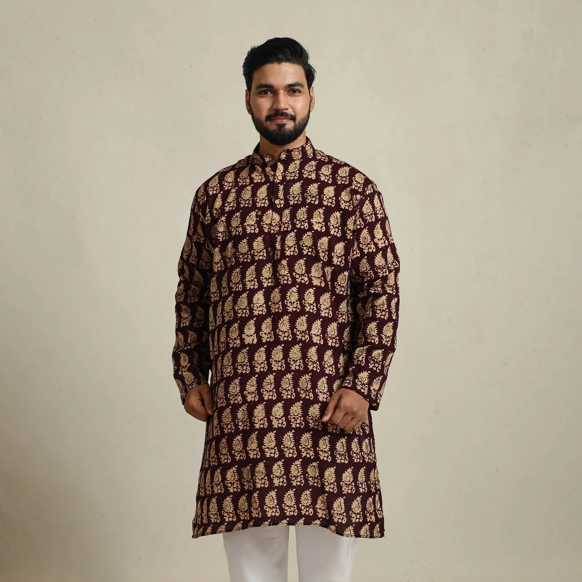 Pure Cotton Men Long Batik Print Kurta 09