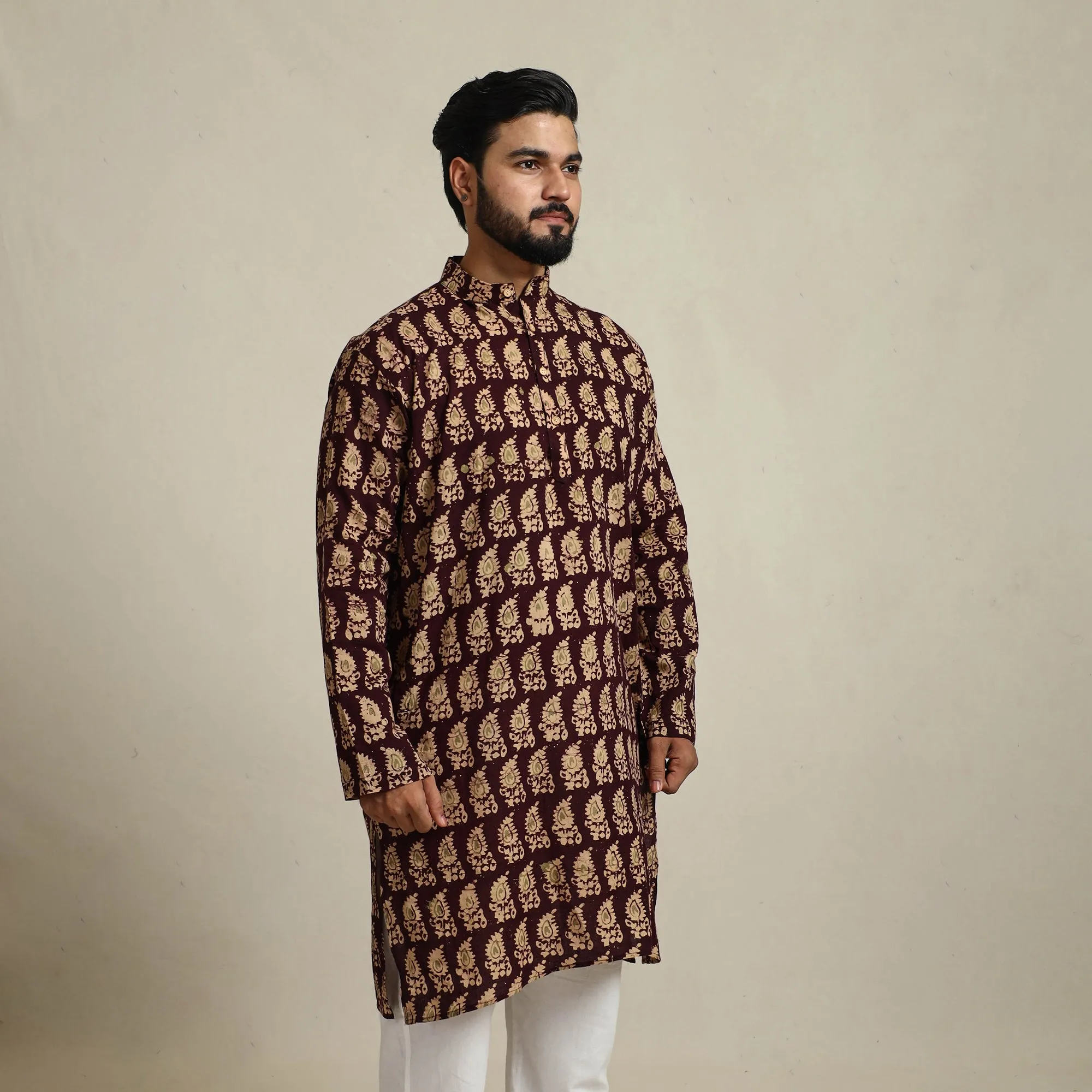 Pure Cotton Men Long Batik Print Kurta 09