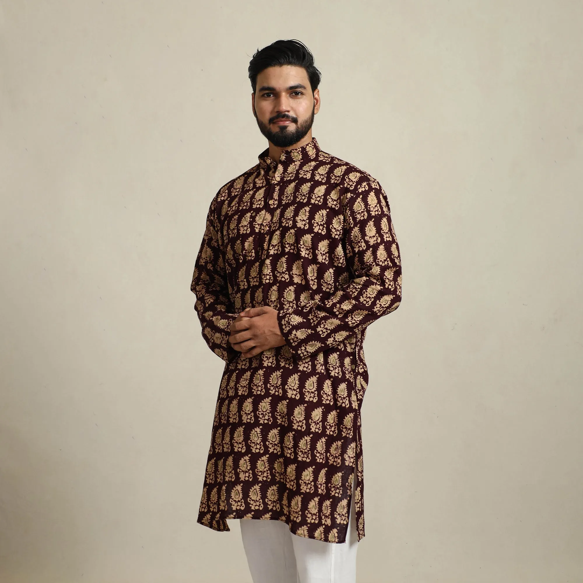 Pure Cotton Men Long Batik Print Kurta 09
