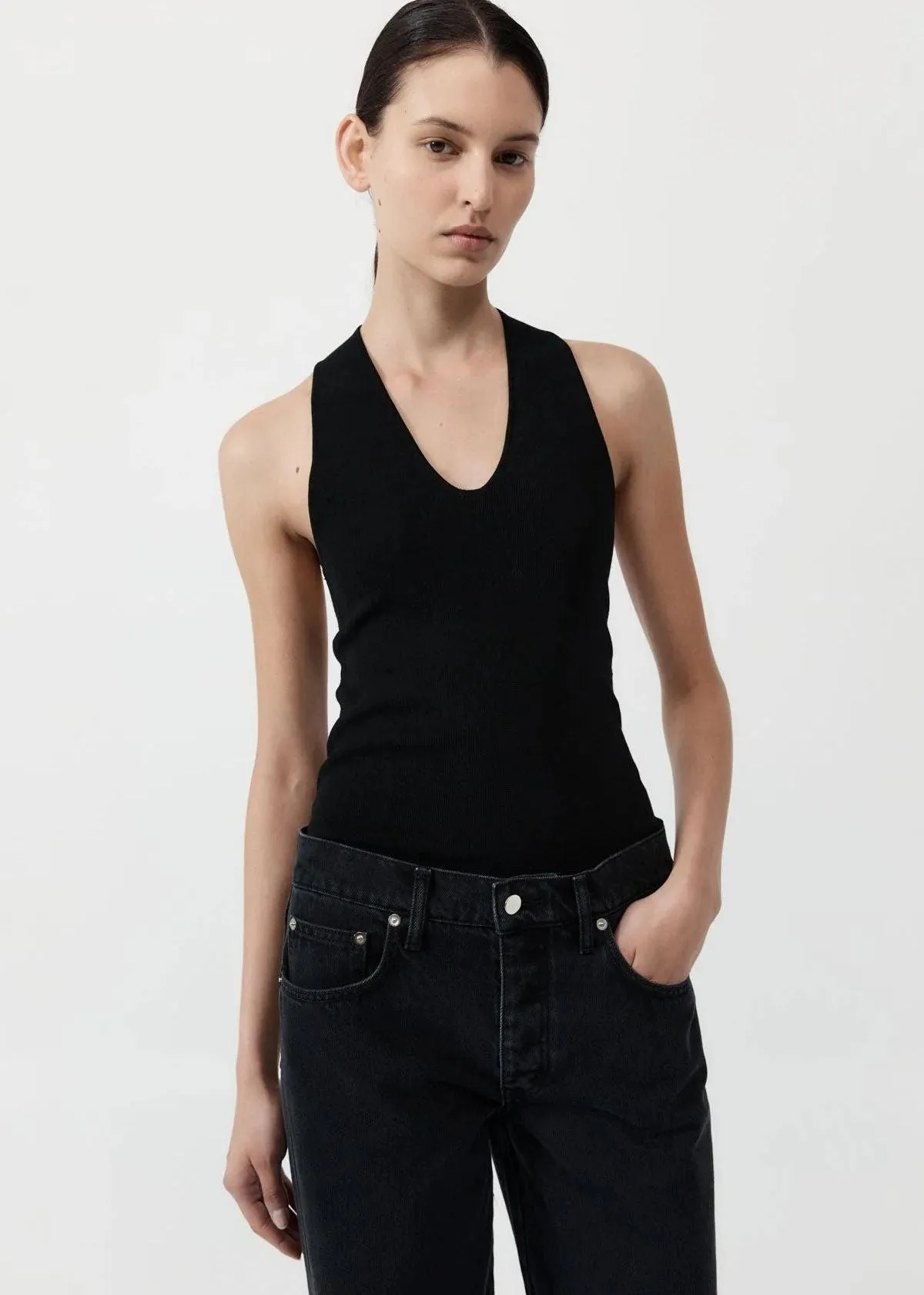 ST. AGNI Punge Neck Knit Top - Black