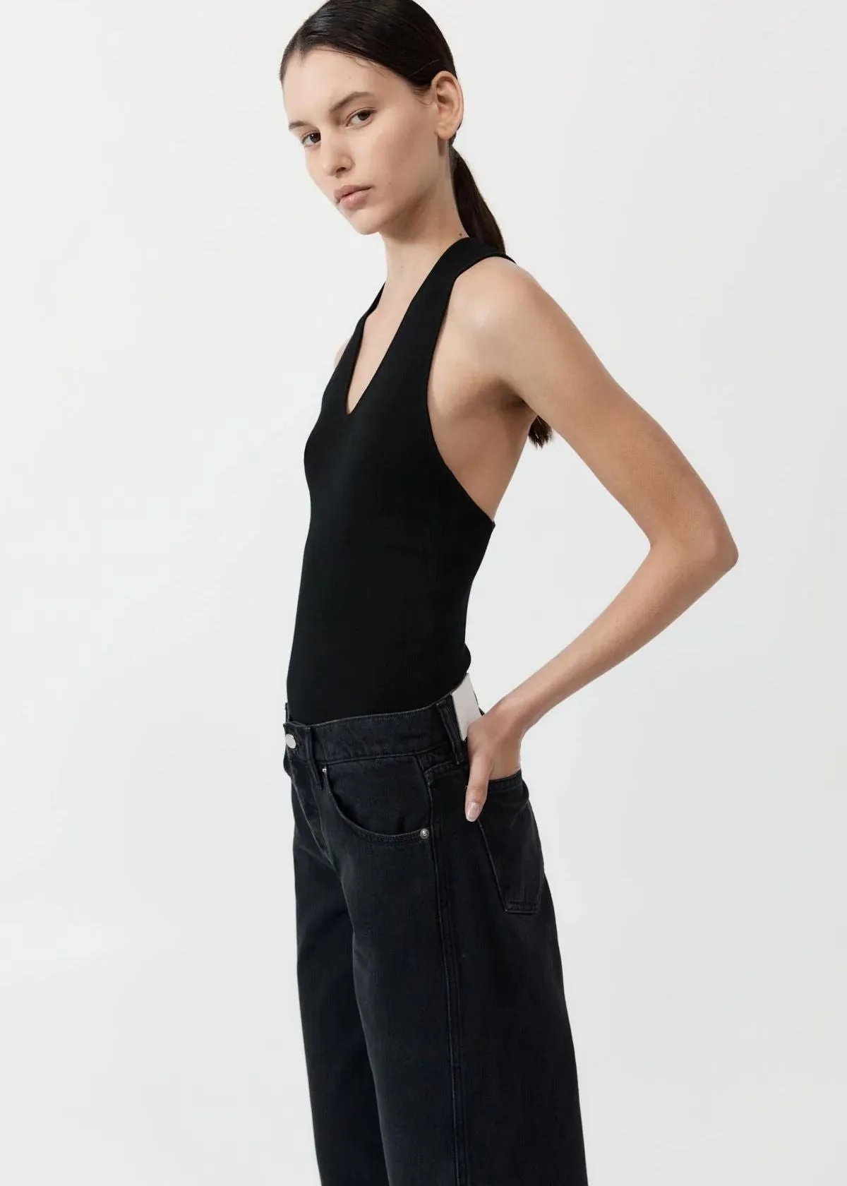 ST. AGNI Punge Neck Knit Top - Black