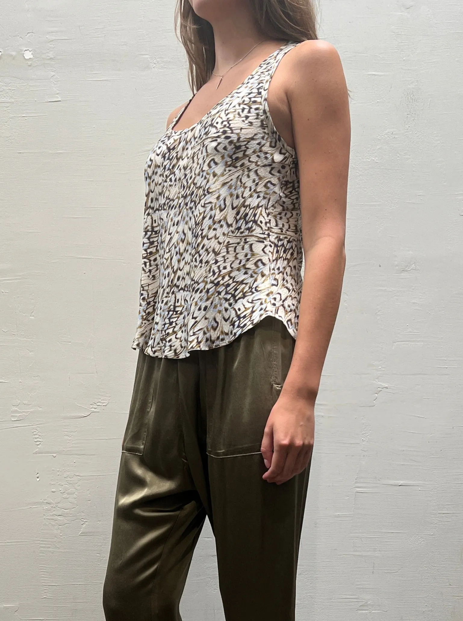 Tate Tank in Silk - Khaki Feather *Final Sale*