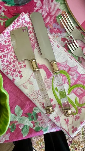 Vintage Cheese Knives, Lucite handles with gold flecks, 2 available, EACH SOLD SEPARATELY