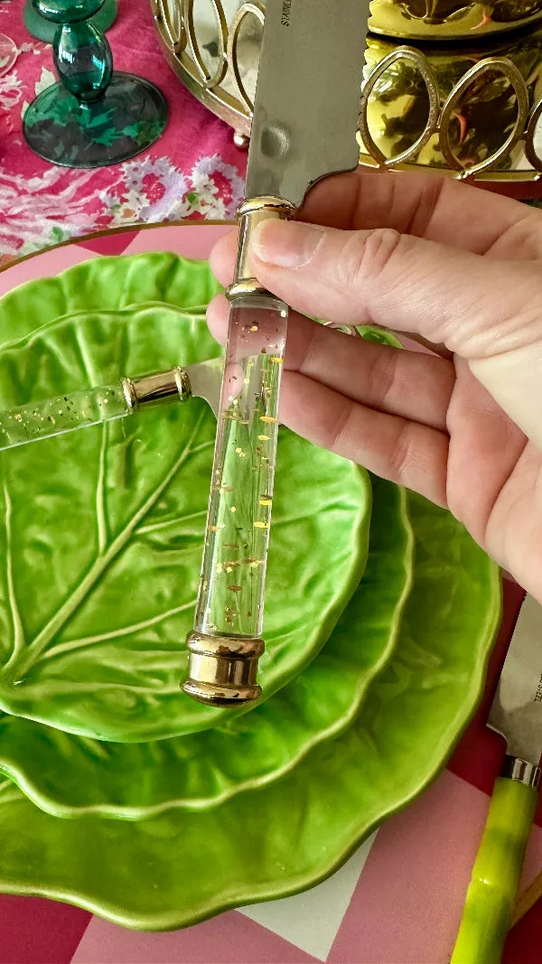 Vintage Cheese Knives, Lucite handles with gold flecks, 2 available, EACH SOLD SEPARATELY