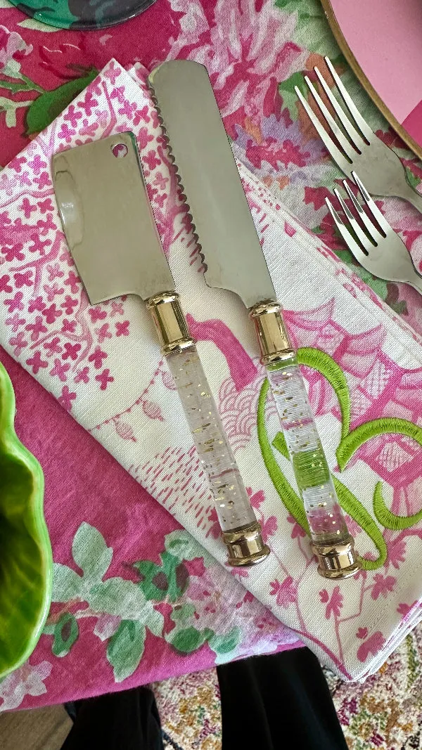 Vintage Cheese Knives, Lucite handles with gold flecks, 2 available, EACH SOLD SEPARATELY