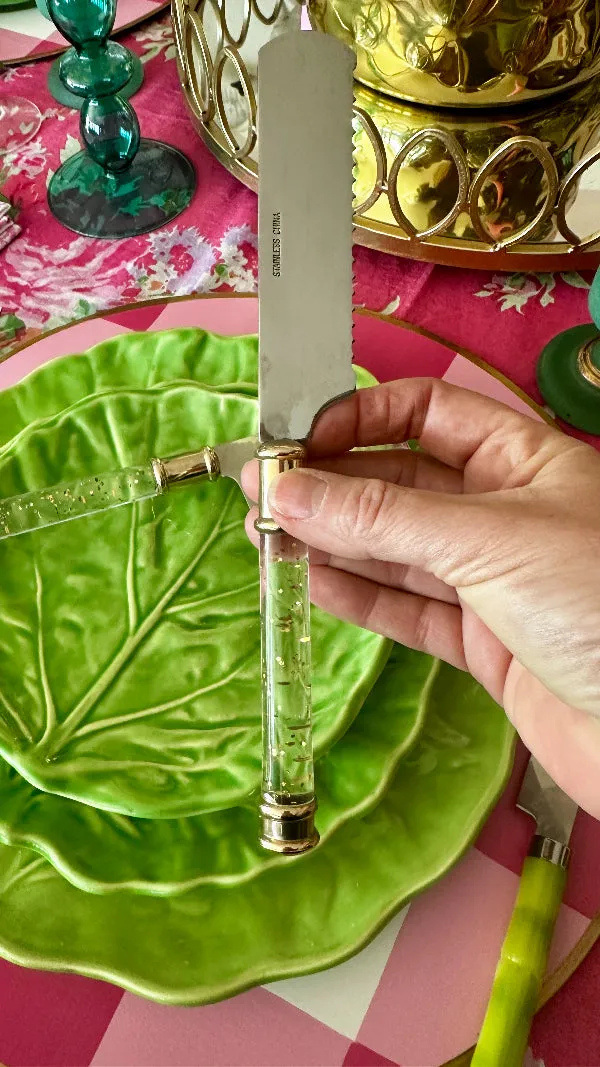 Vintage Cheese Knives, Lucite handles with gold flecks, 2 available, EACH SOLD SEPARATELY