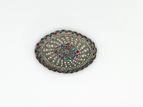 Vintage Edwardian Style Oval Brooch with Glittering Colored Stones