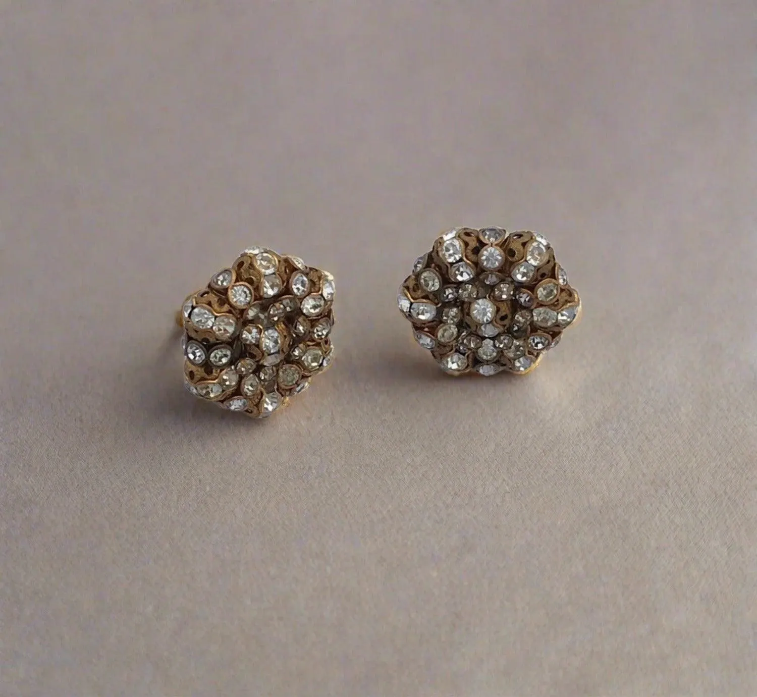 Vintage Vogue Rhinestone Cluster Clip on Earrings