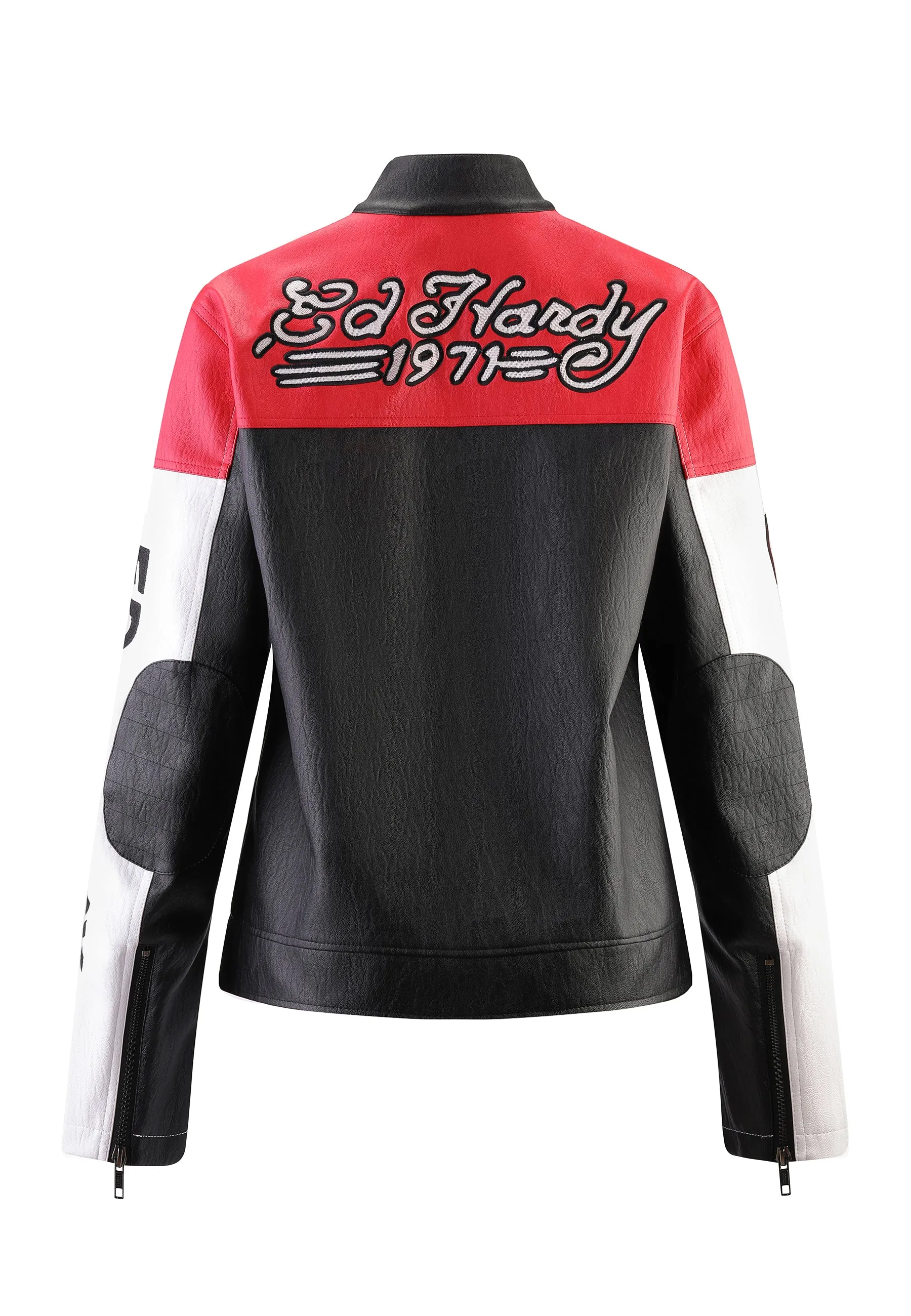 Womens ED-1971 Moto Biker Jacket- Black/Red/White