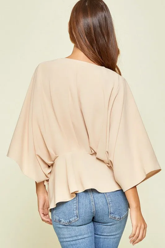 Woven Pleated Kimono Sleeve Top