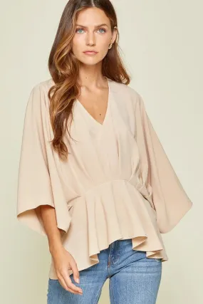 Woven Pleated Kimono Sleeve Top
