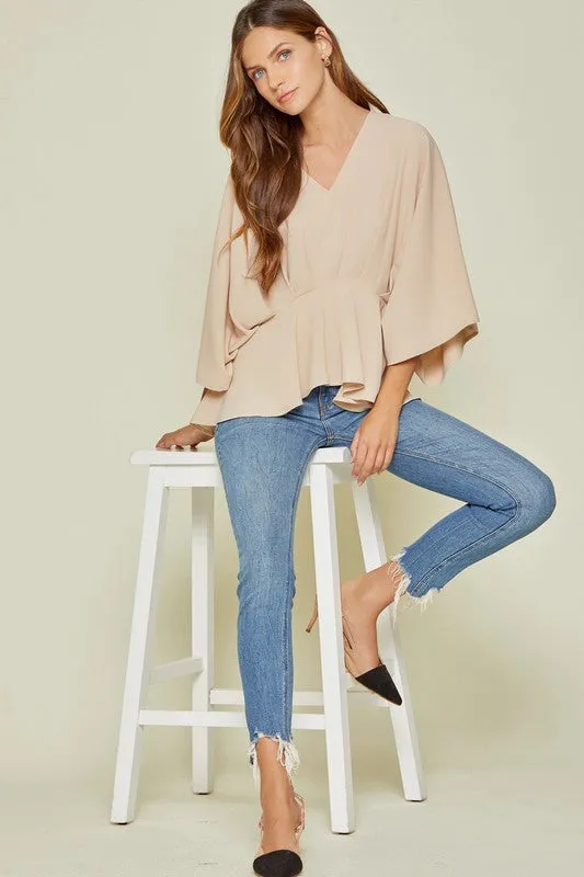 Woven Pleated Kimono Sleeve Top